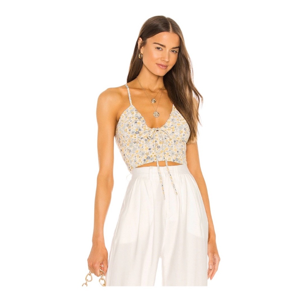 Bardot Cindy Drawstring Crop Top Crossover Back Straps Drawstring Neckline